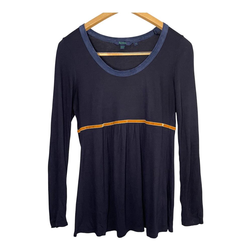 Boden Womens Size 10 Navy Blue Long Sleeve Babydoll Tunic Top Orange Trim